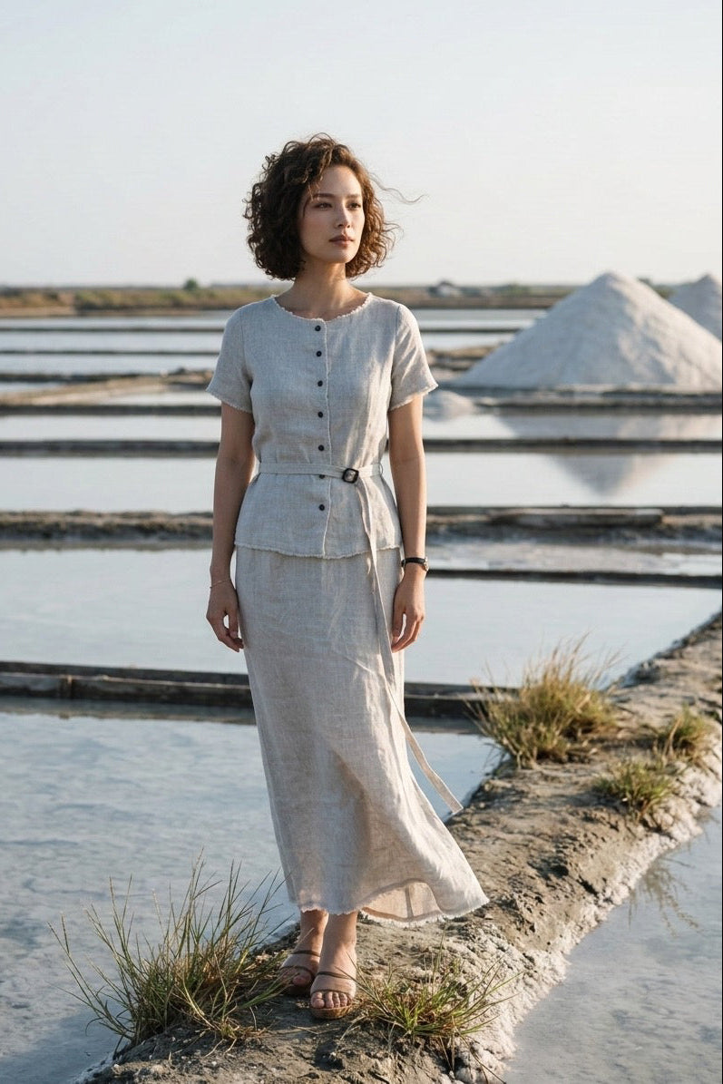 Áo linen rút chỉ tua rua thời trang Hity