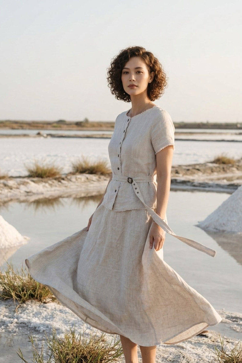 Áo linen rút chỉ tua rua thời trang Hity