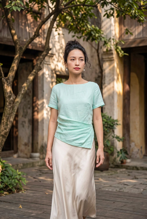 Áo thắt eo linen xanh bạc hà thời trang Hity