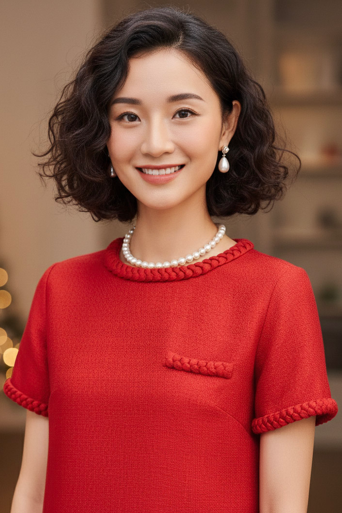 Áo tweed đỏ dáng ngắn tếch sam thủ công thời trang Hity