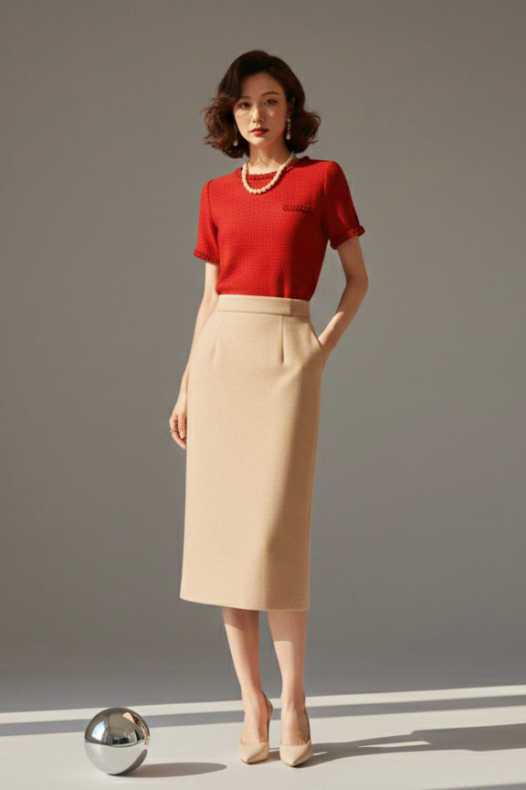 Áo tweed đỏ dáng ngắn tếch sam thủ công thời trang Hity