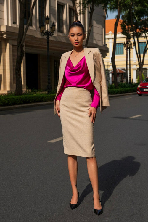 Áo khoác blazer nude kem thời trang Hity