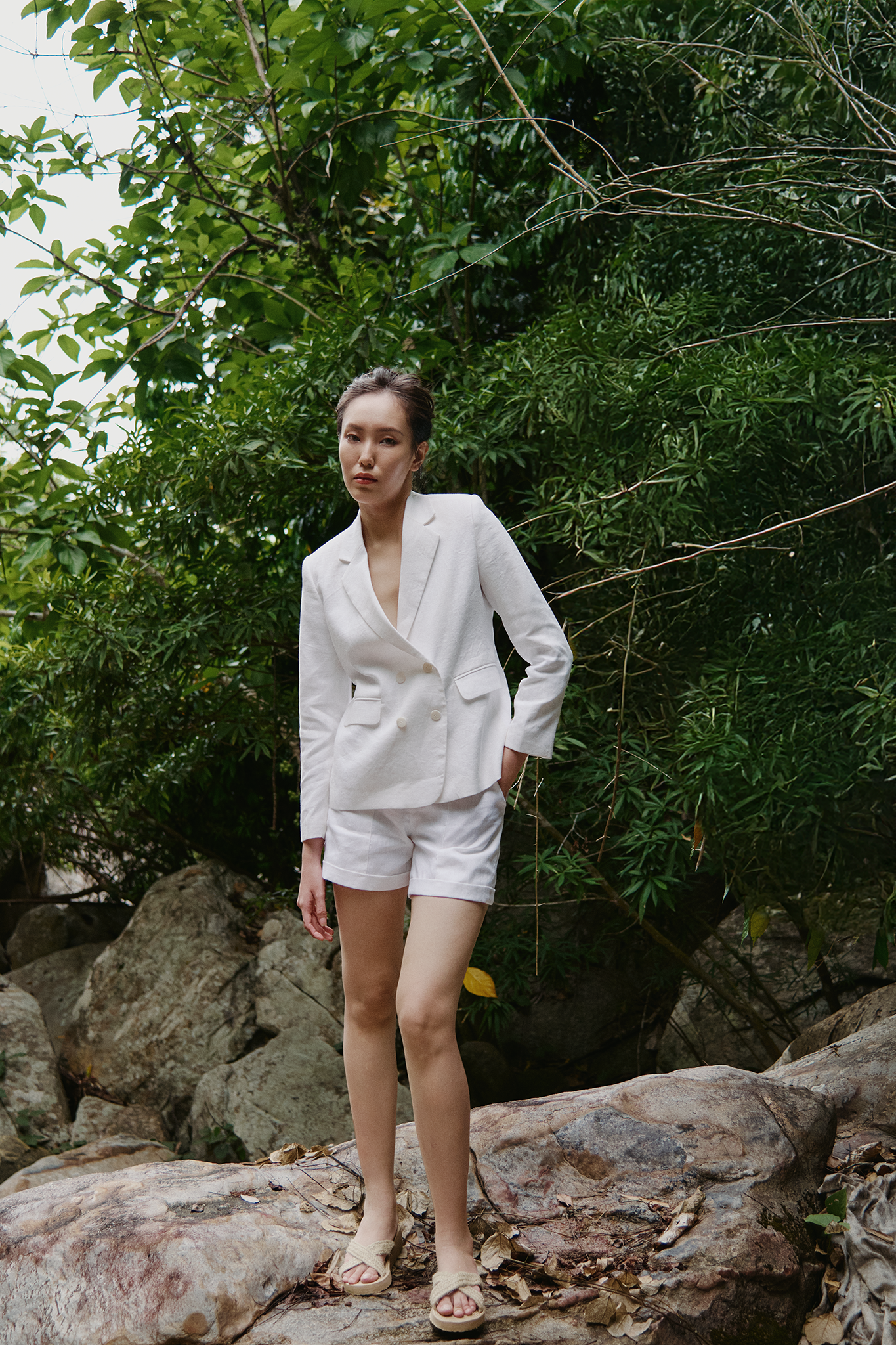 Áo vest blazer nữ linen trắng thanh lịch thời trang Hity