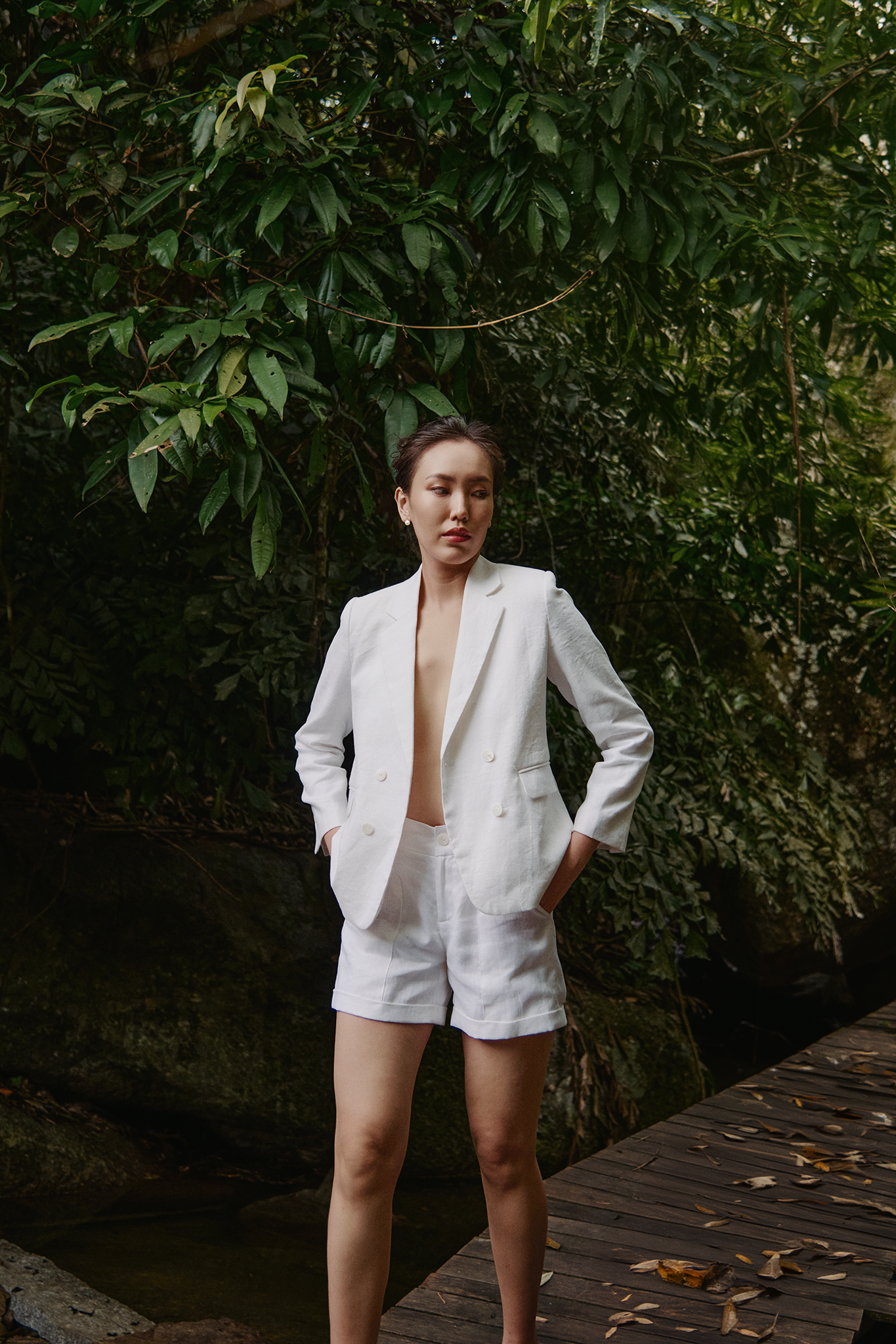 Áo vest blazer nữ linen trắng thanh lịch thời trang Hity