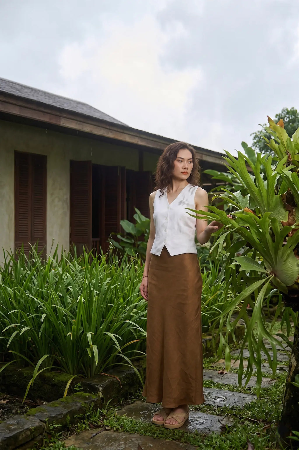 Áo vest ghile linen trắng thời trang Hity