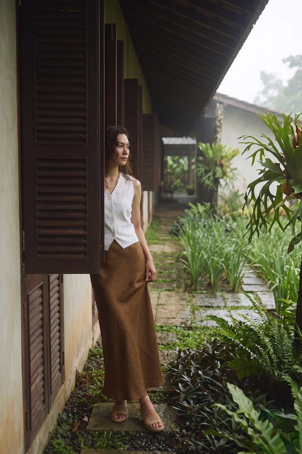 Áo vest ghile linen trắng thời trang Hity