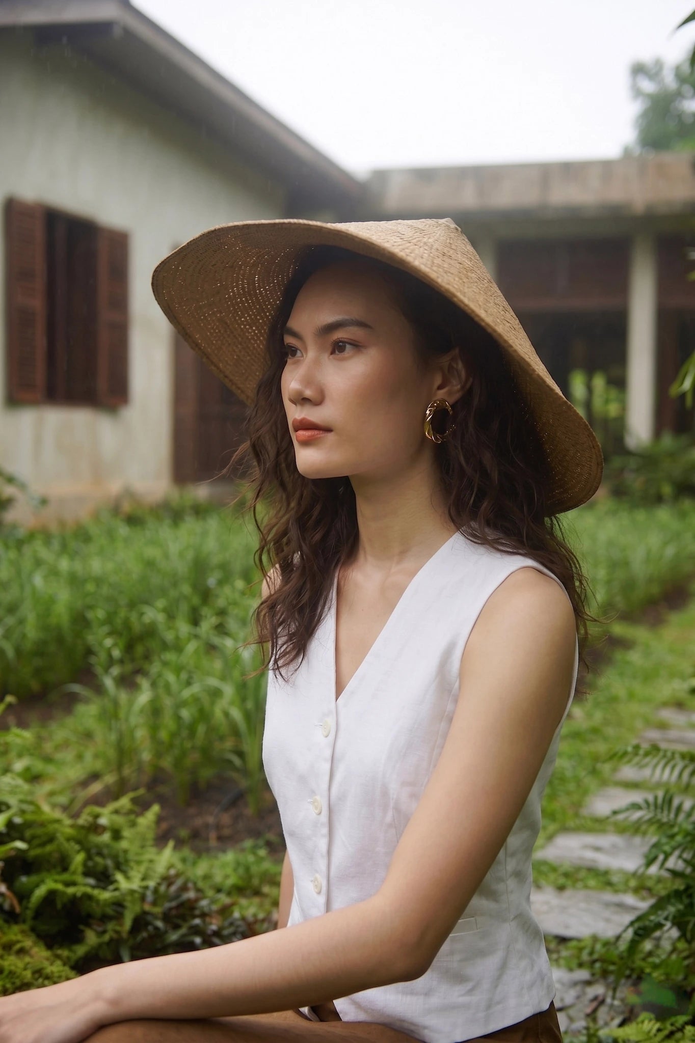 Áo vest ghile linen trắng thời trang Hity