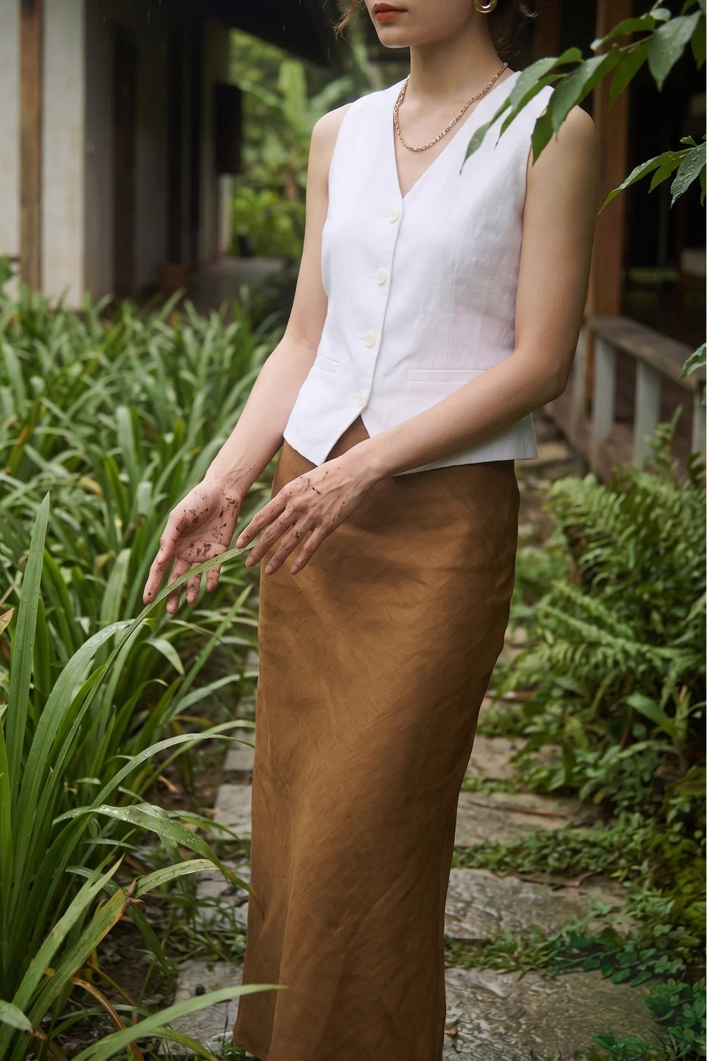 Áo vest ghile linen trắng thời trang Hity