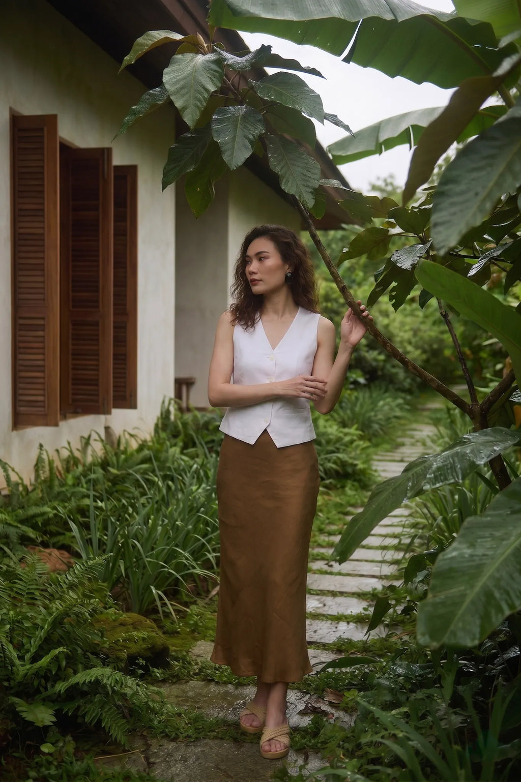 Áo vest ghile linen trắng thời trang Hity