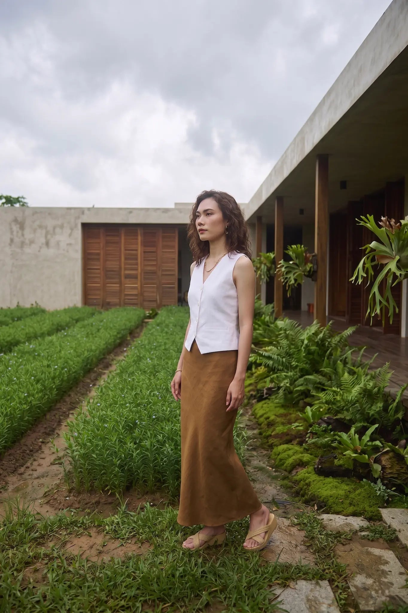 Áo vest ghile linen trắng thời trang Hity