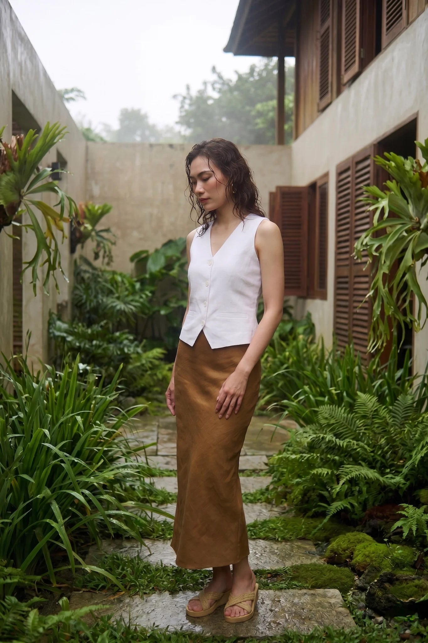 Áo vest ghile linen trắng thời trang Hity