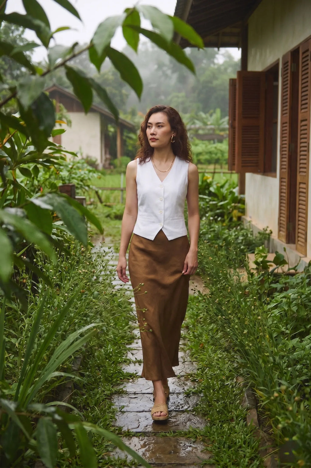 Áo vest ghile linen trắng thời trang Hity