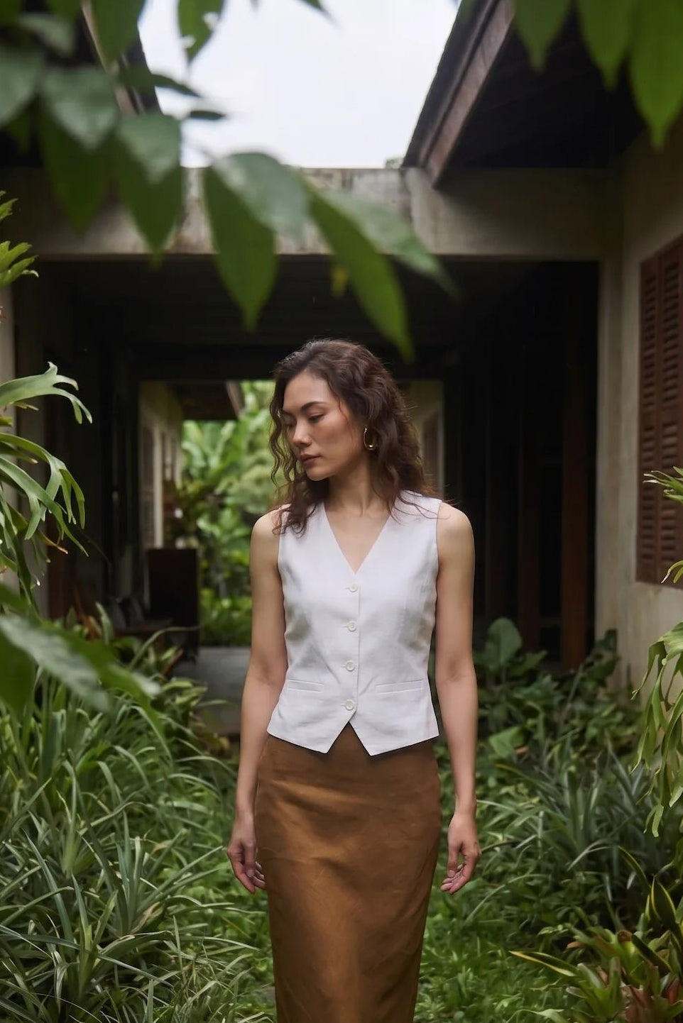 Áo vest ghile linen trắng thời trang Hity