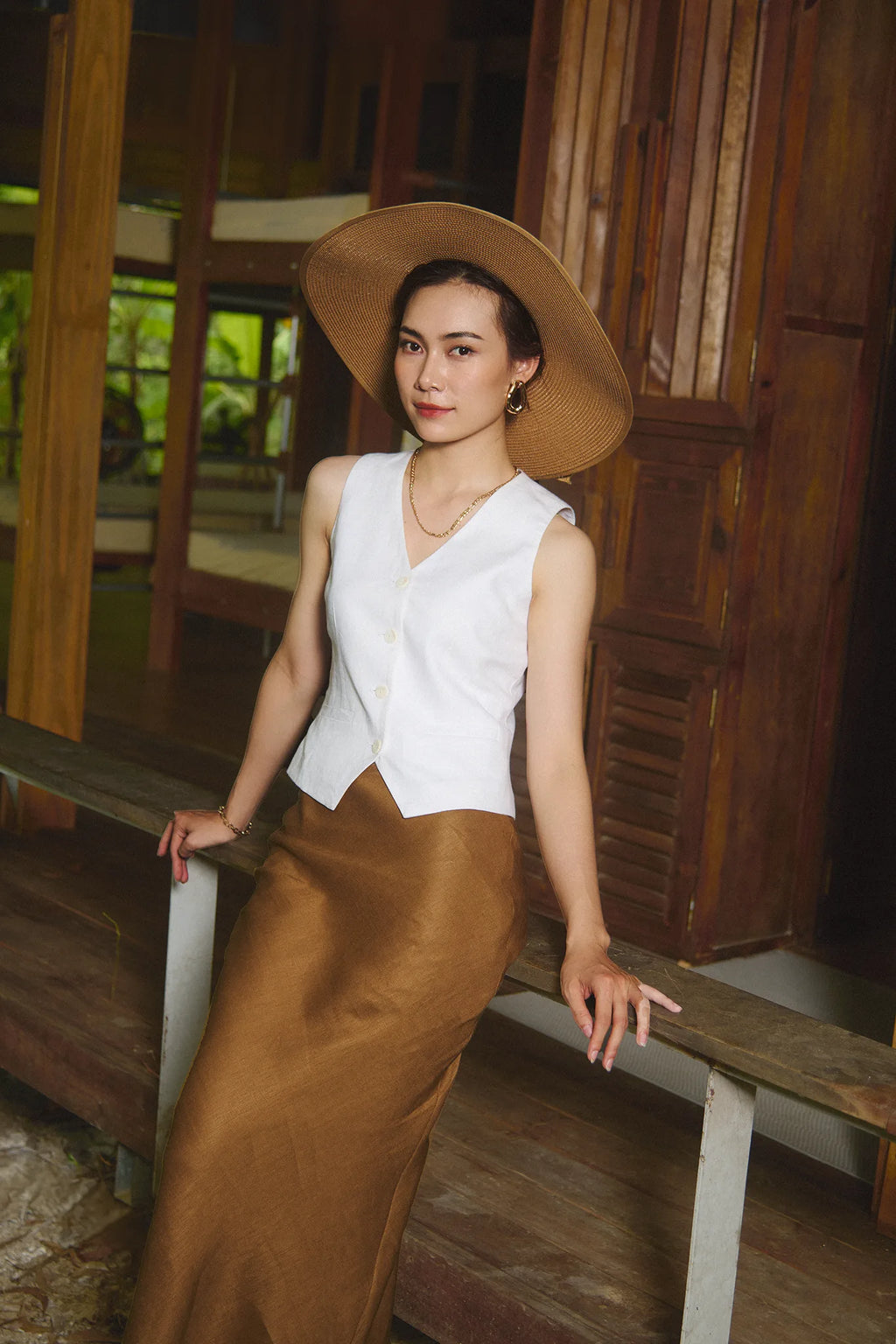 Áo vest ghile linen trắng thời trang Hity