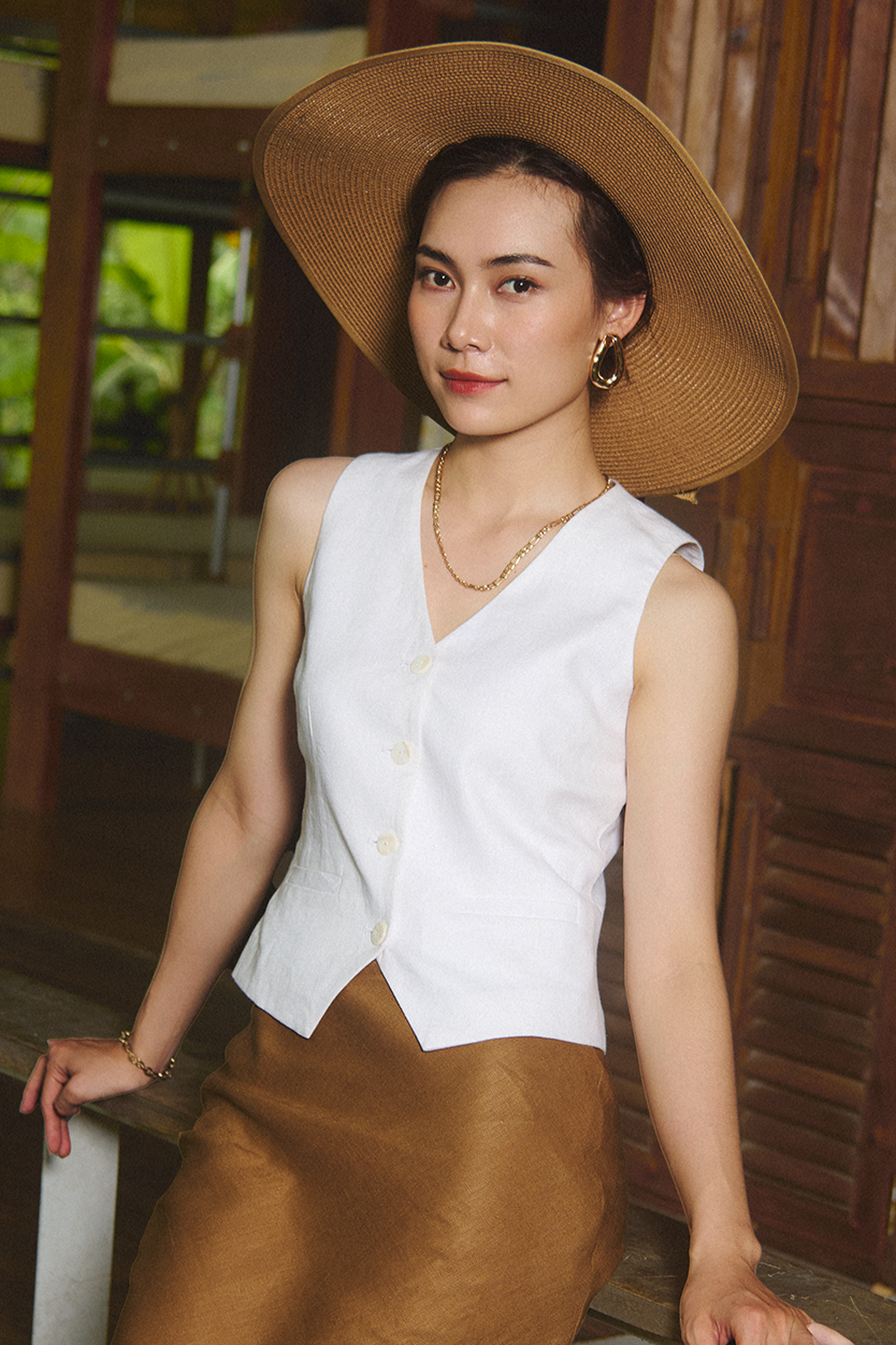 Áo vest gile linen trắng thời trang Hity