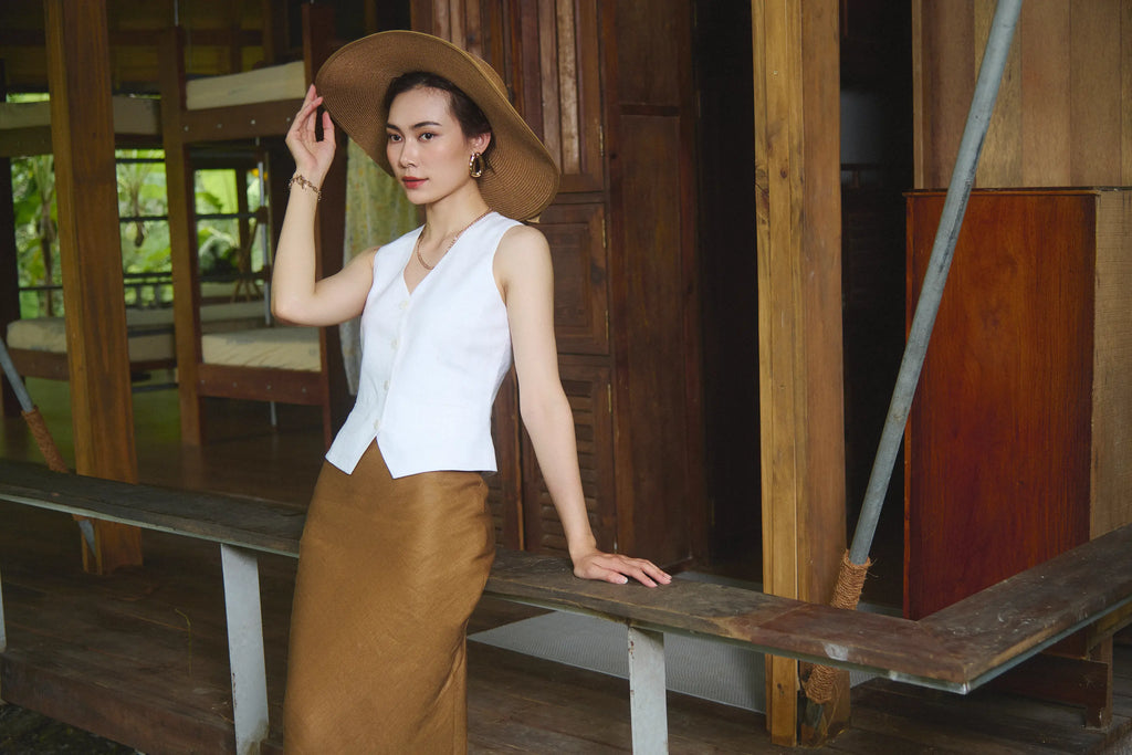 Áo vest ghile linen trắng thời trang Hity