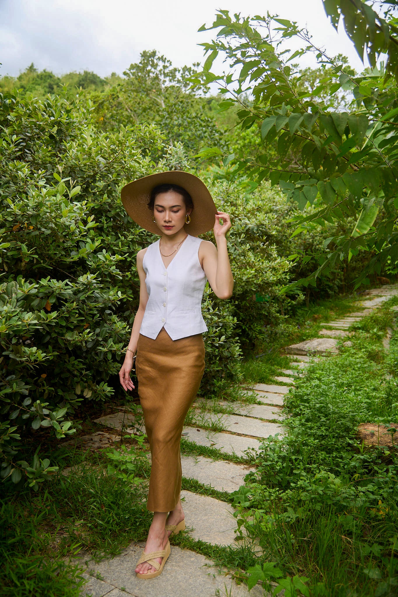 Áo vest gile linen trắng thời trang Hity