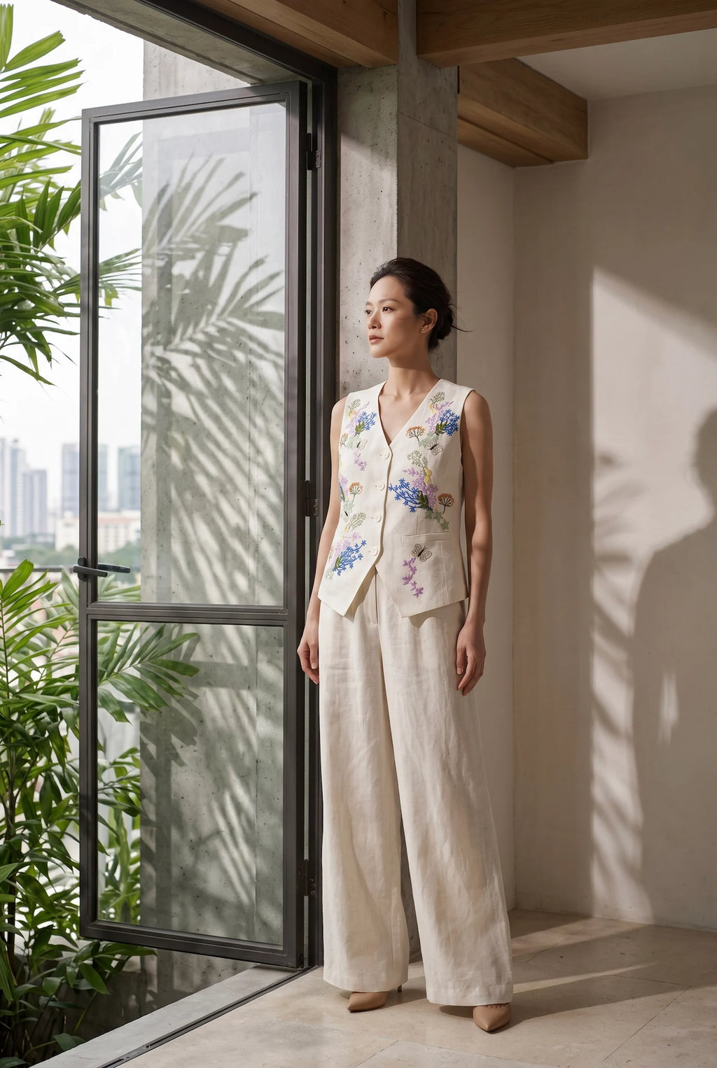 Hand-Embroidered Linen Vest