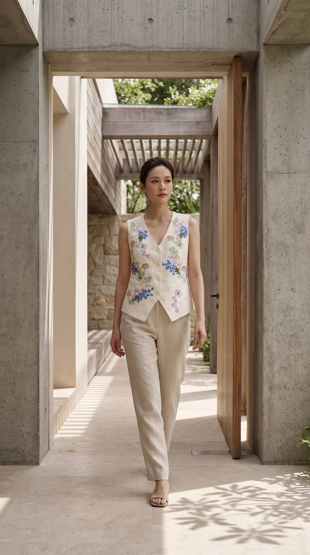 Hand-Embroidered Linen Vest