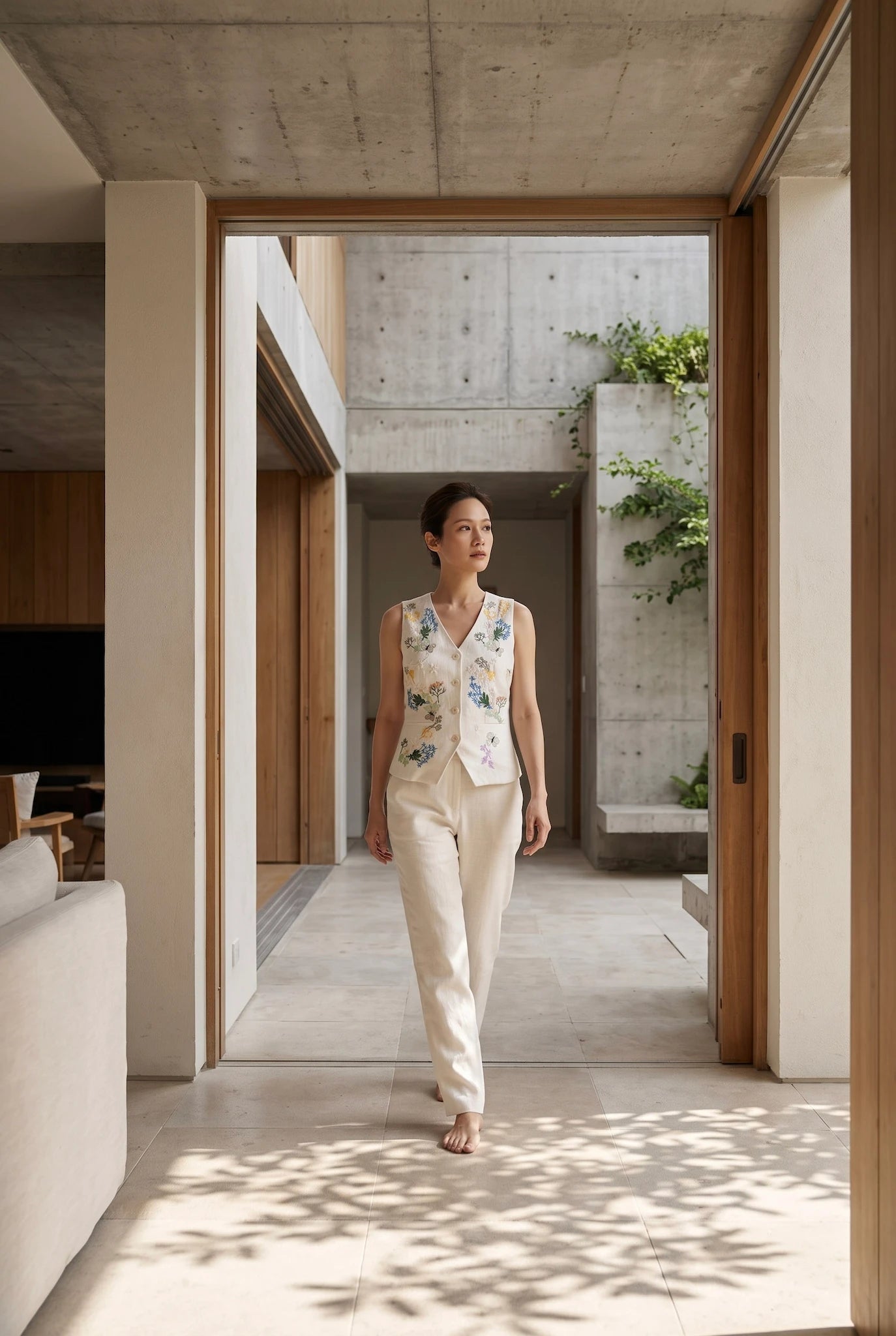 Hand-Embroidered Linen Vest