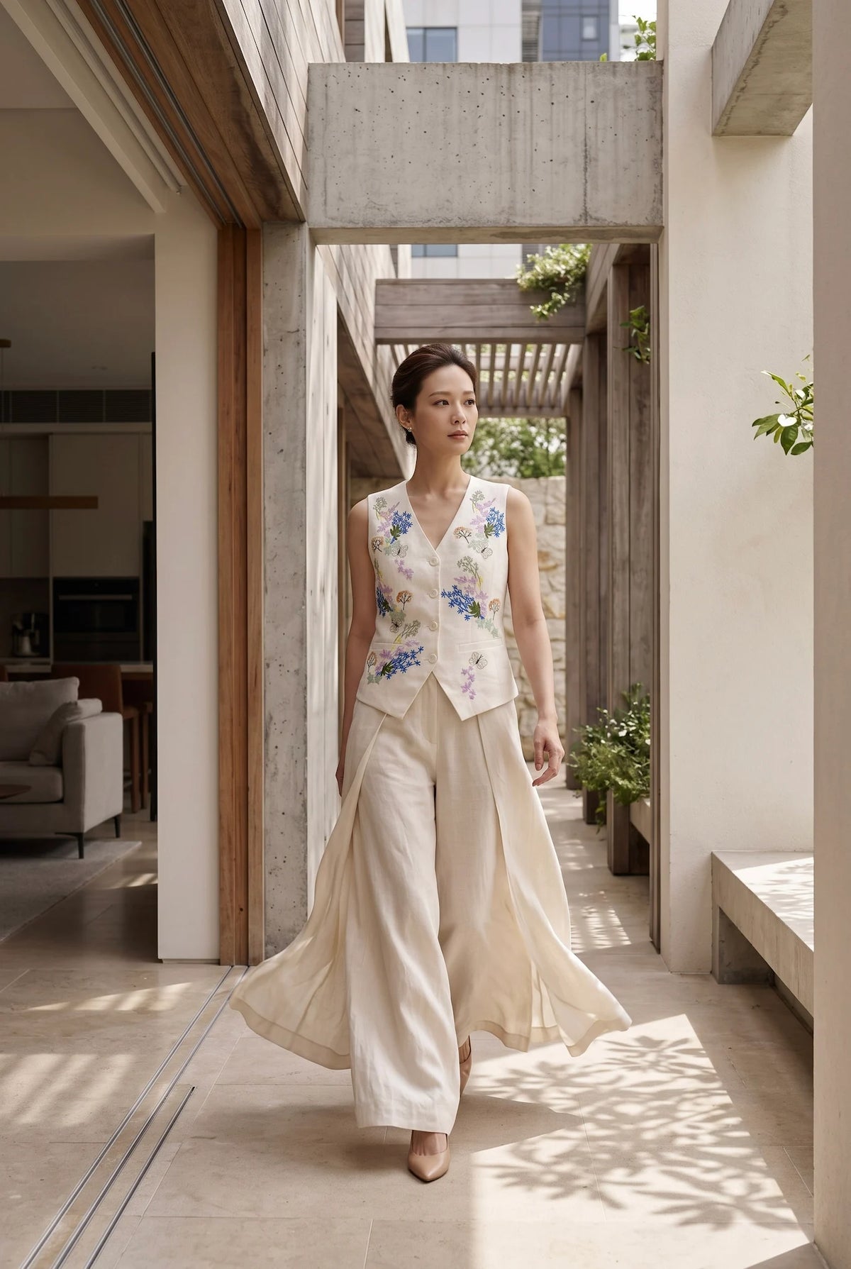 Hand-Embroidered Linen Vest