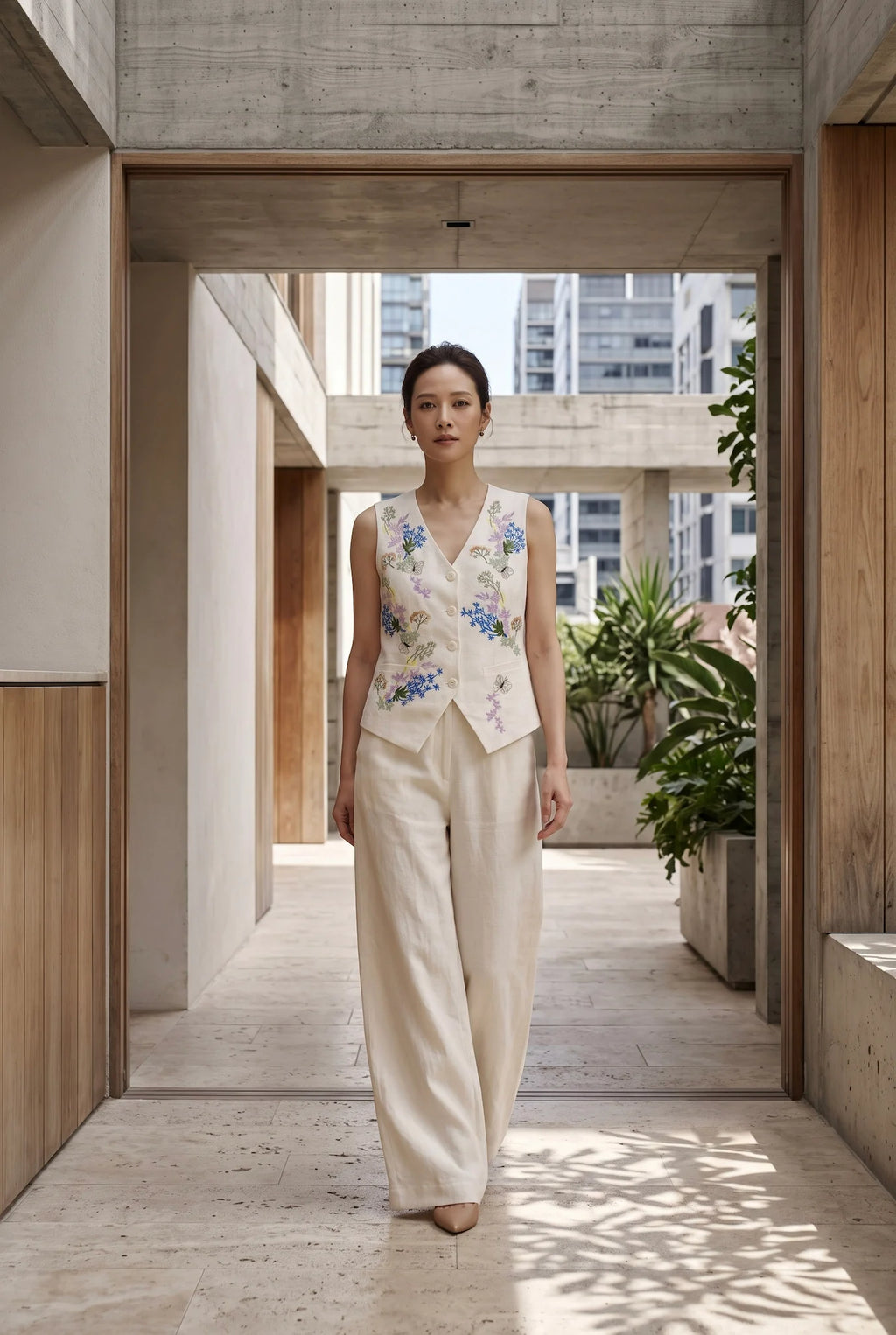 Hand-Embroidered Linen Vest