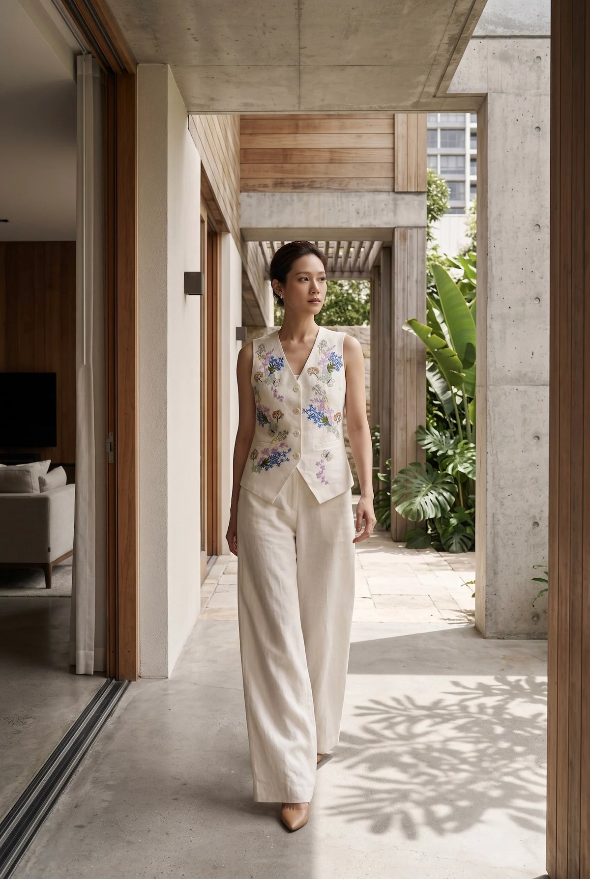Hand-Embroidered Linen Vest