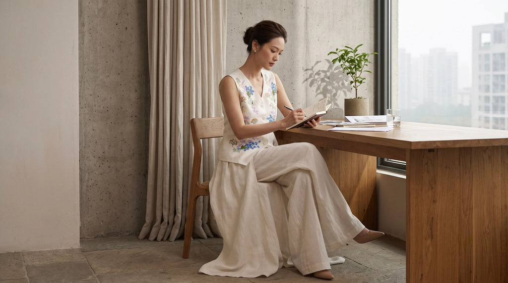 Hand-Embroidered Linen Vest