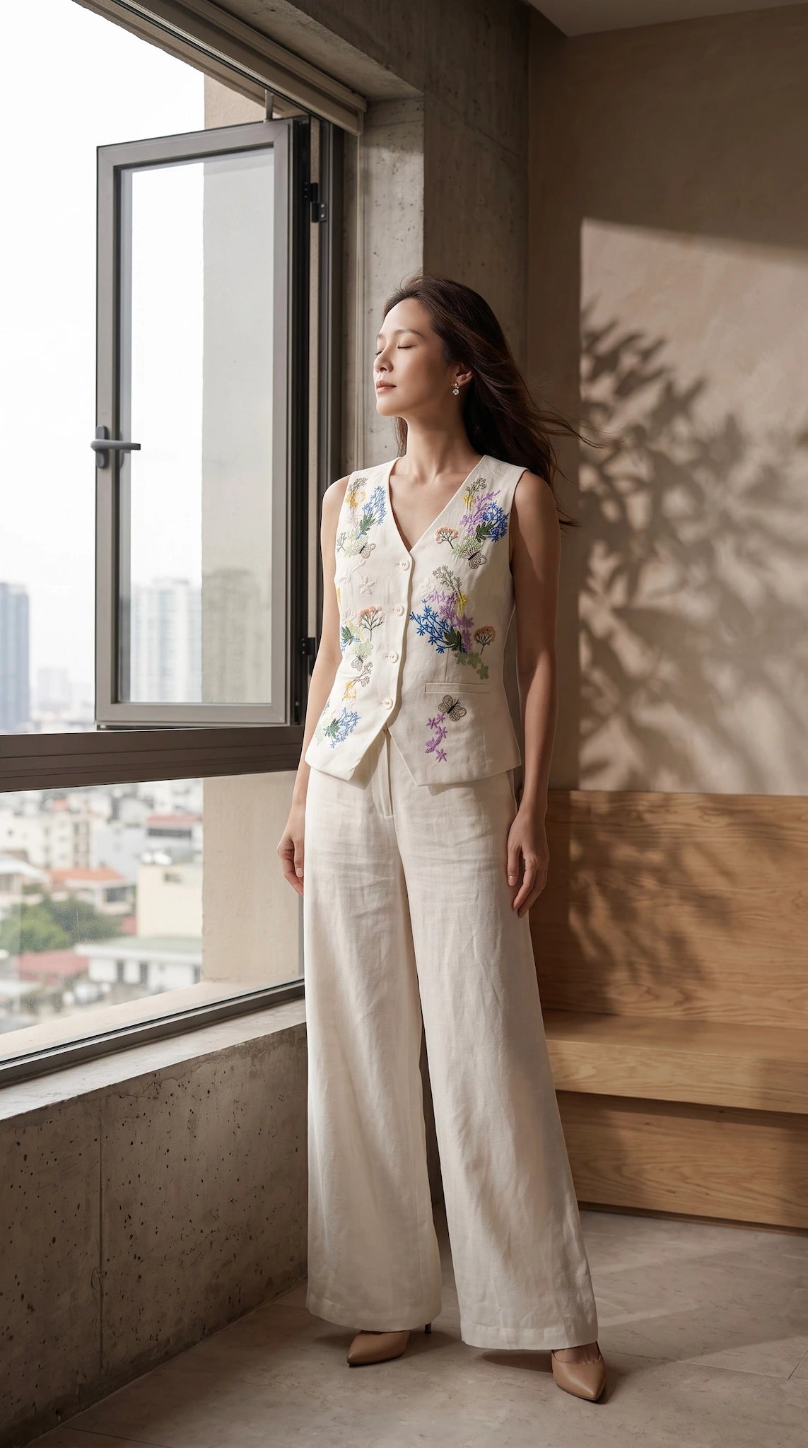 Hand-Embroidered Linen Vest