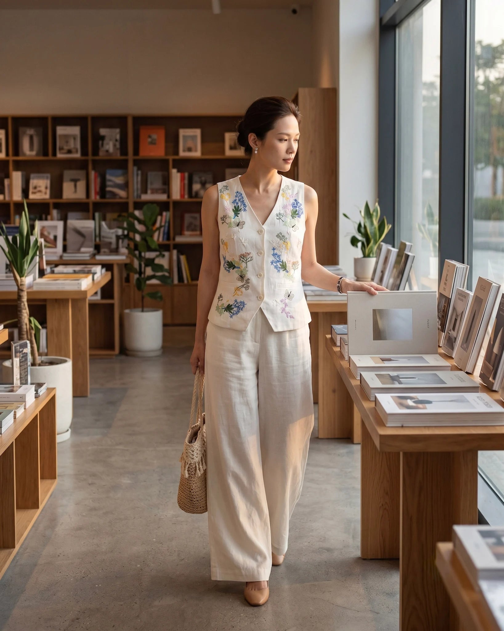 Hand-Embroidered Linen Vest