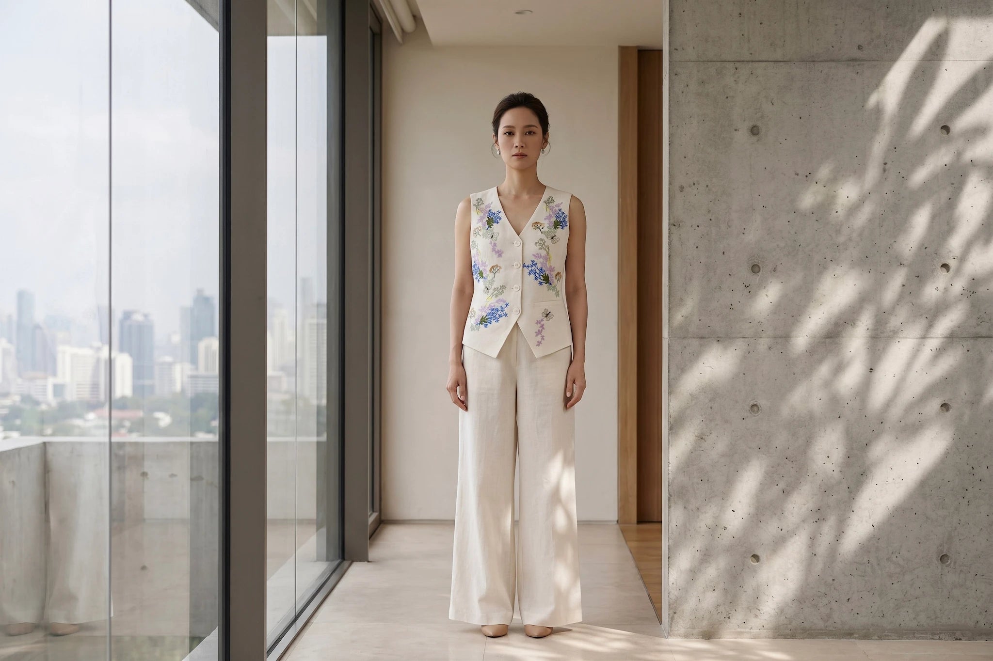 Hand-Embroidered Linen Vest