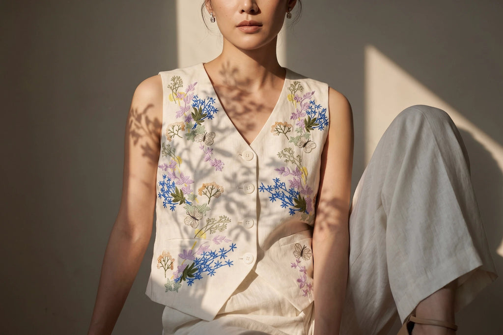 Hand-Embroidered Linen Vest