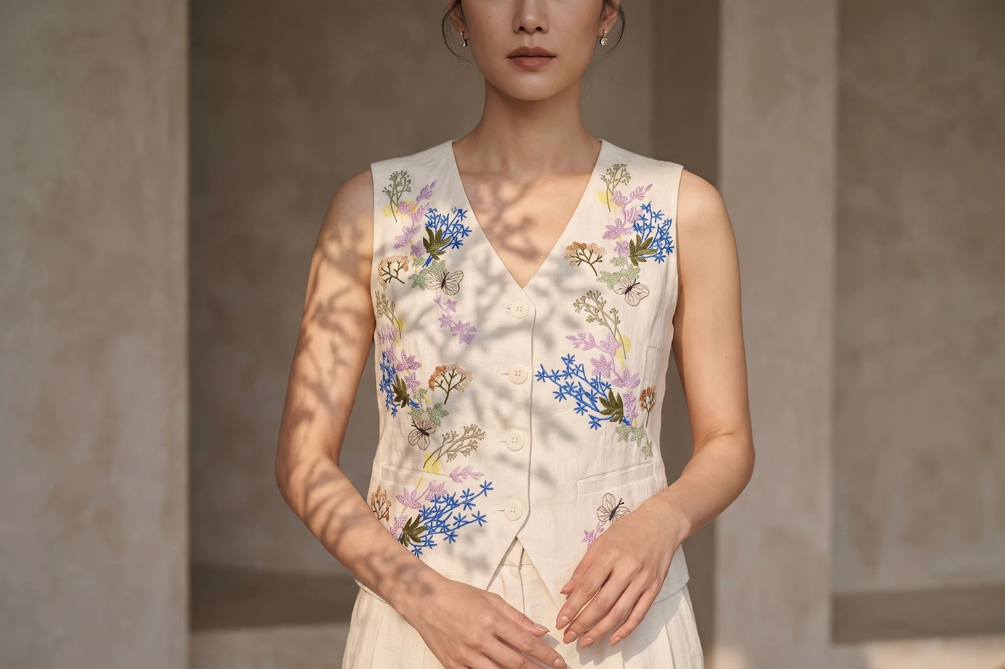 Hand-Embroidered Linen Vest