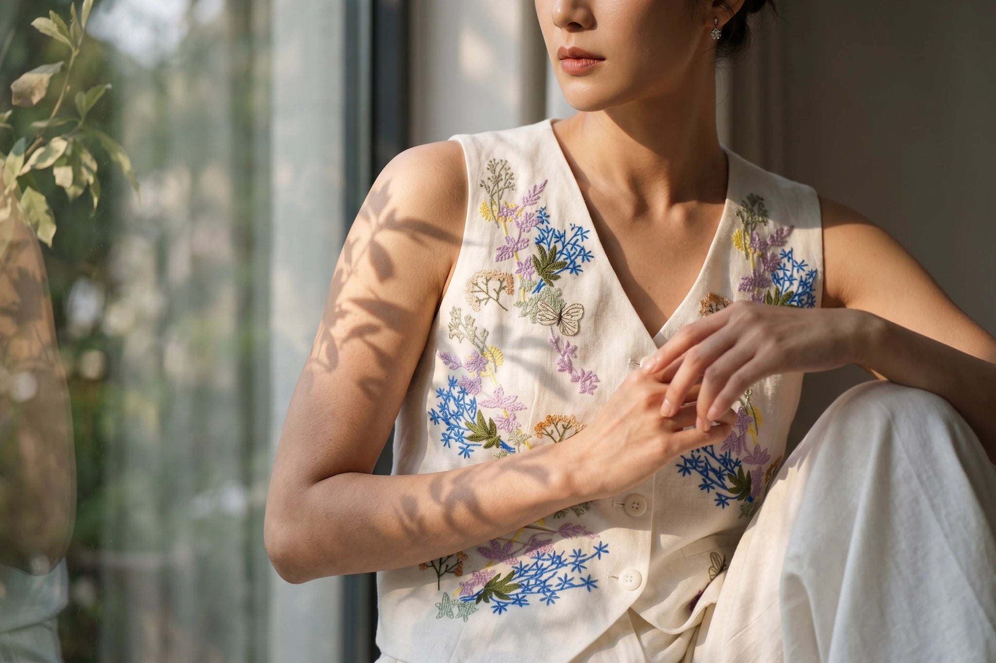 Hand-Embroidered Linen Vest