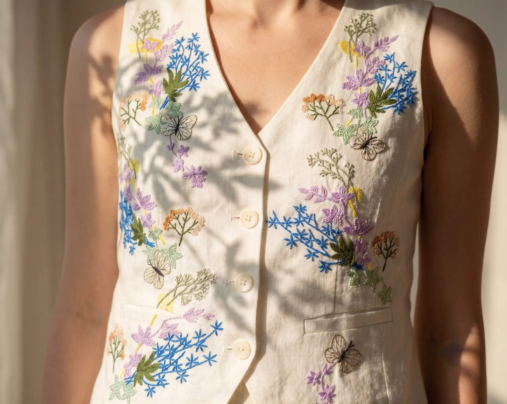Hand-Embroidered Linen Vest