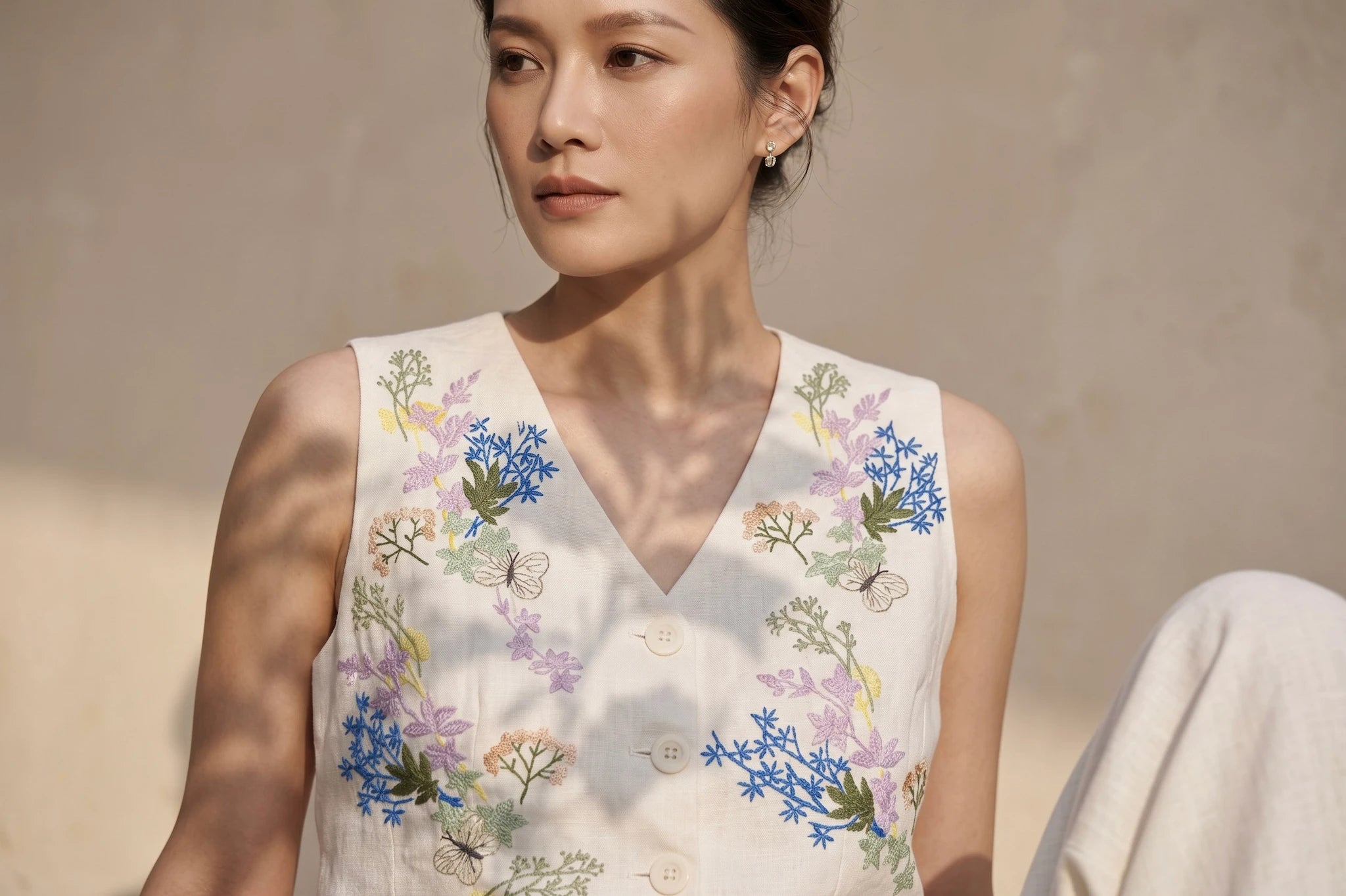 Hand-Embroidered Linen Vest