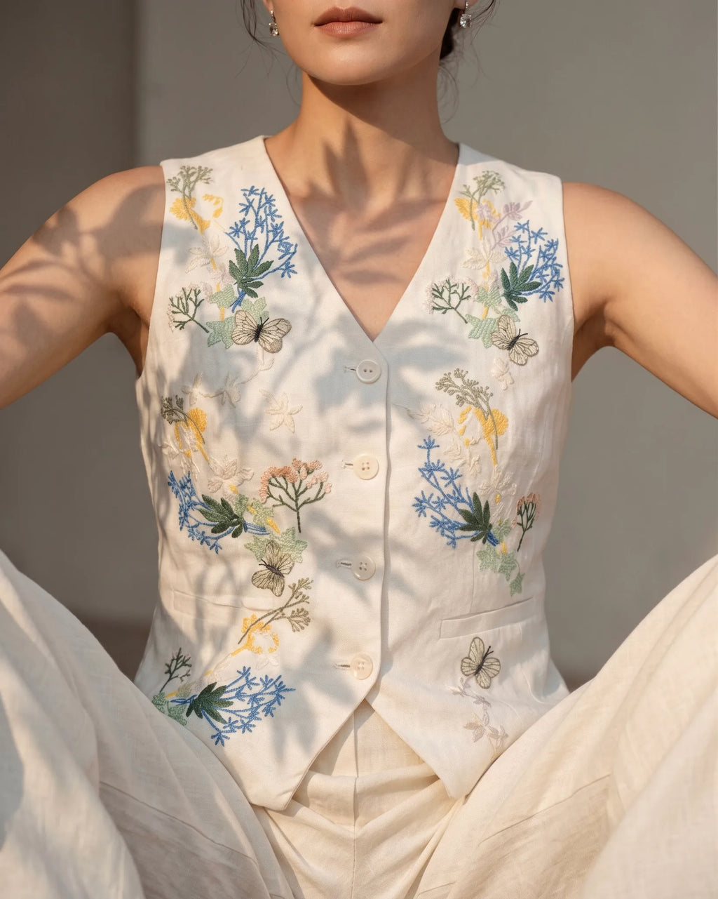 Hand-Embroidered Linen Vest