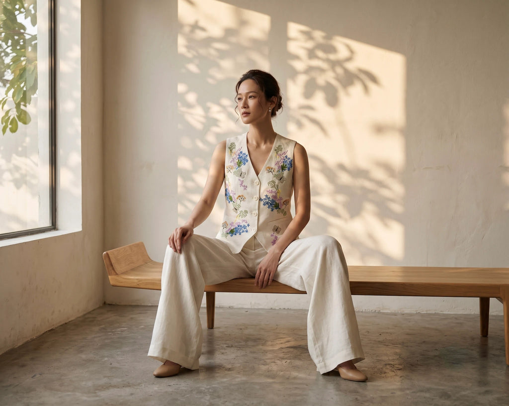 Hand-Embroidered Linen Vest