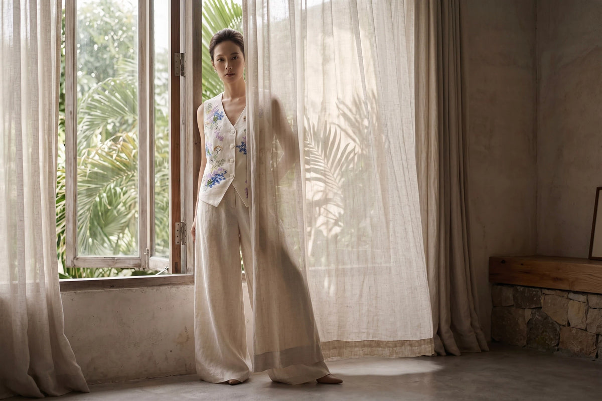 Hand-Embroidered Linen Vest