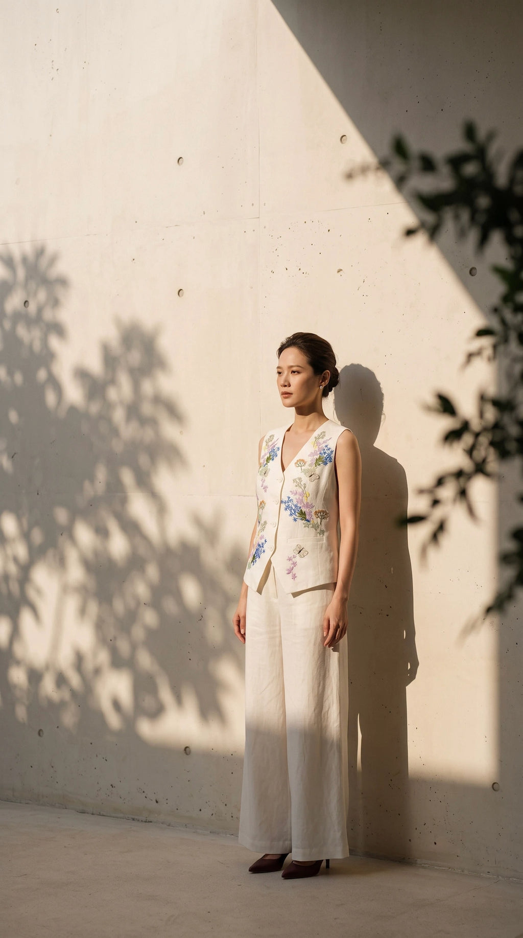 Hand-Embroidered Linen Vest