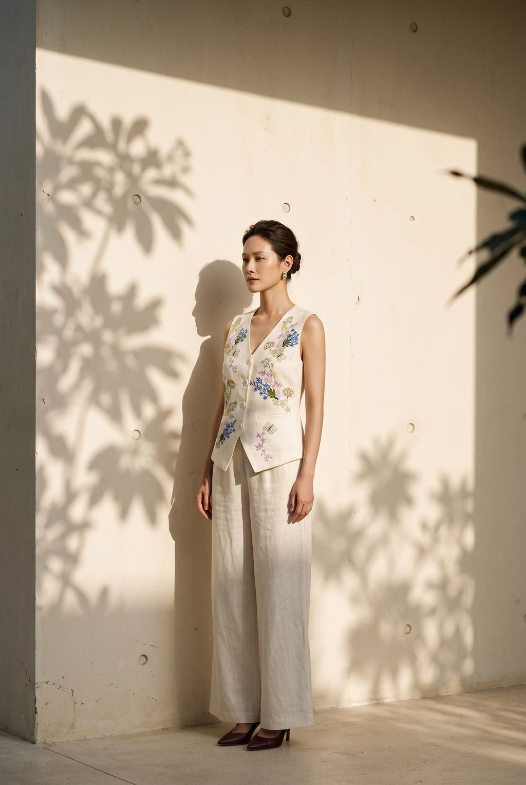 Hand-Embroidered Linen Vest