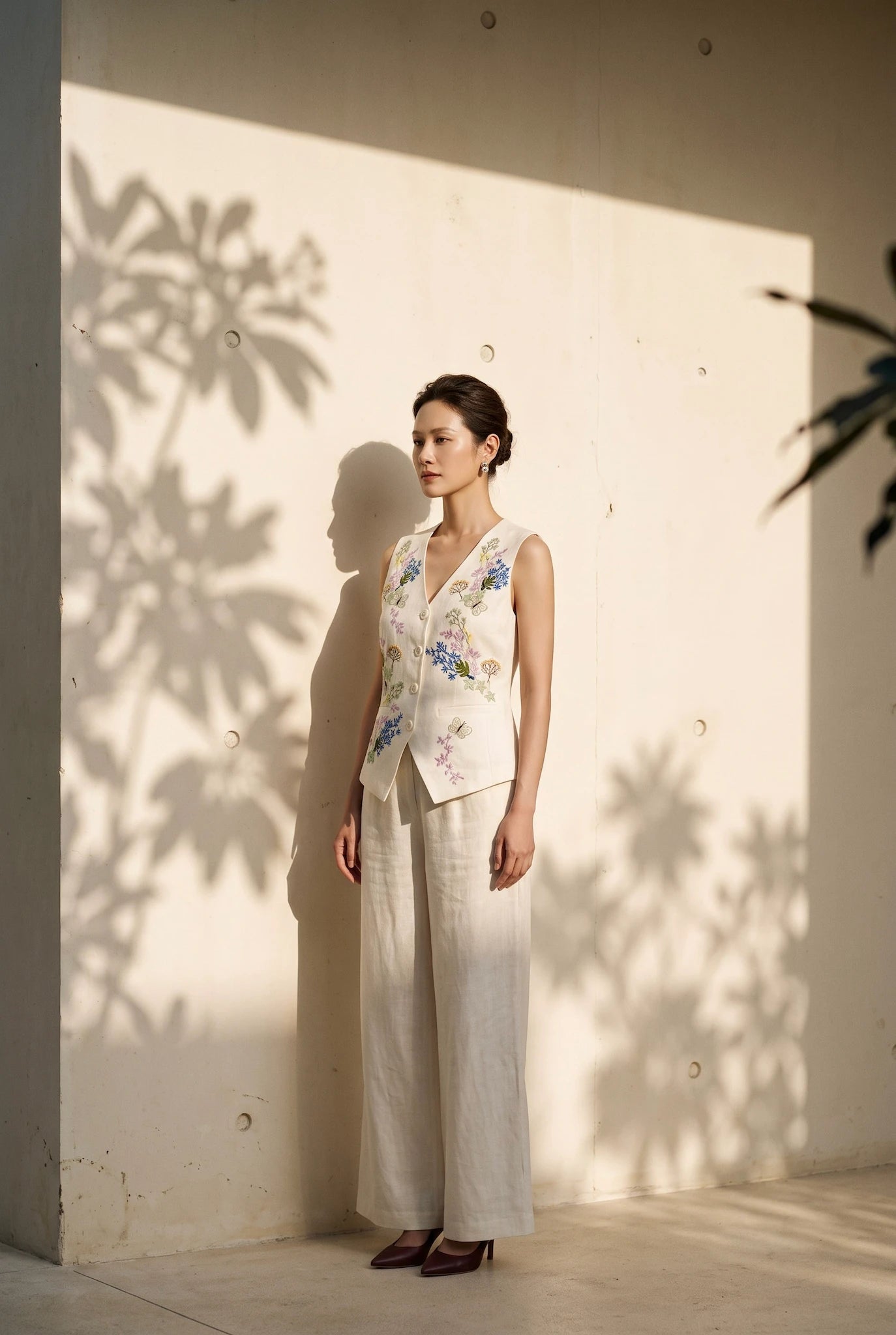 Hand-Embroidered Linen Vest