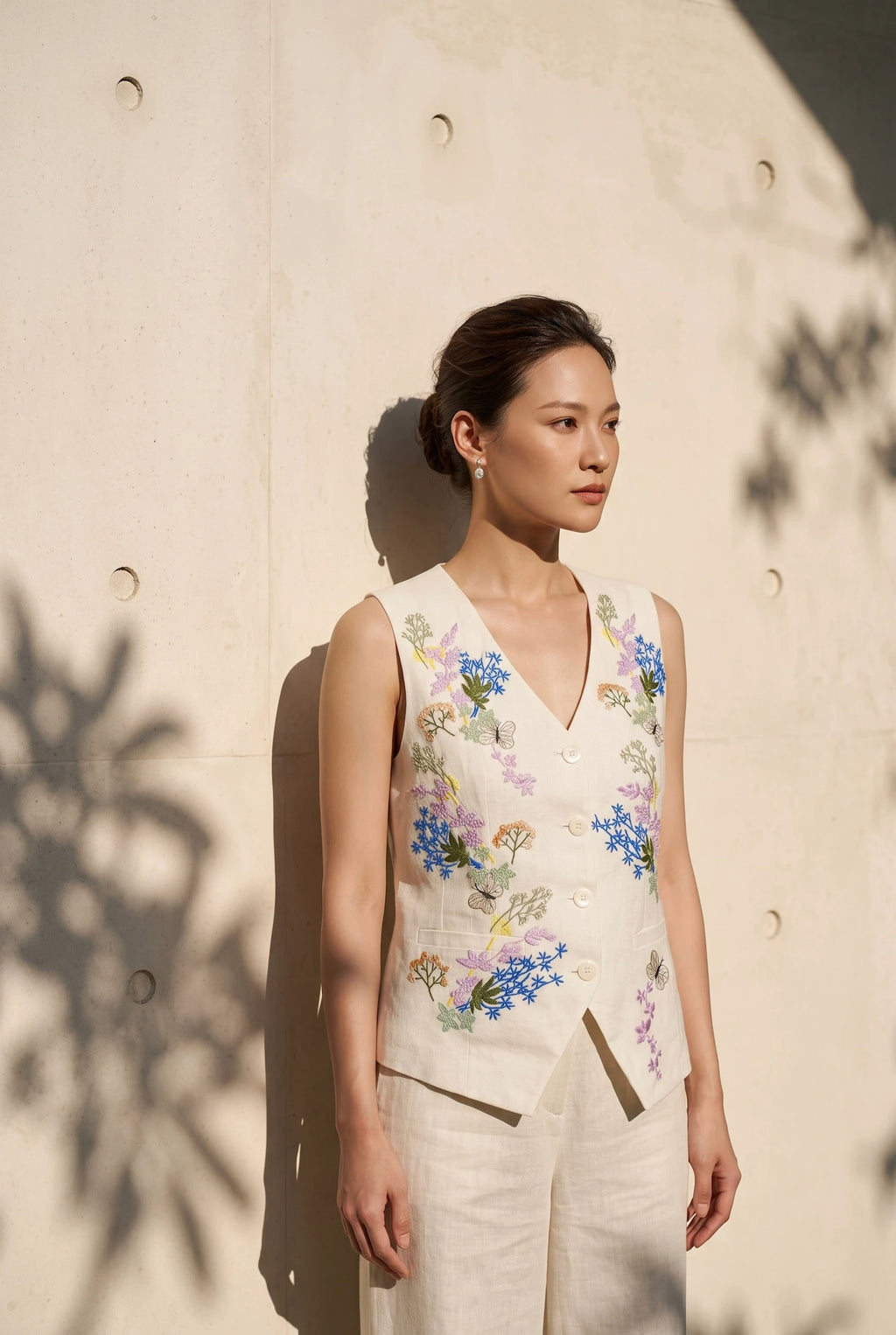 Hand-Embroidered Linen Vest