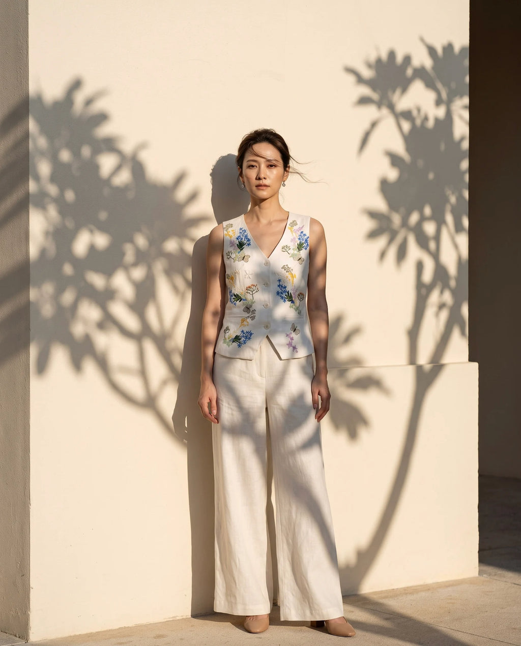 Hand-Embroidered Linen Vest