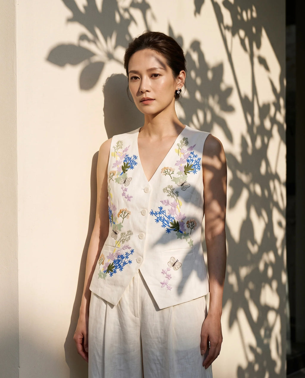 Hand-Embroidered Linen Vest