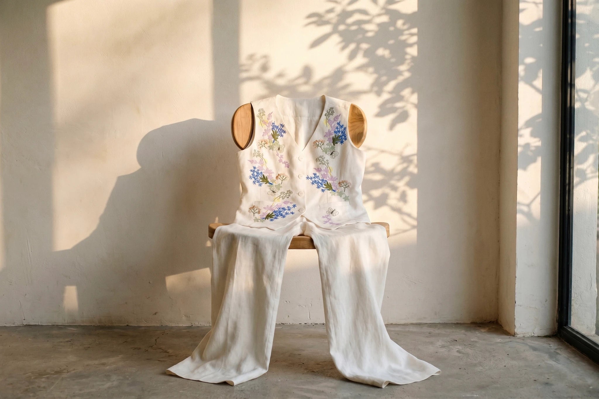 Hand-Embroidered Linen Vest