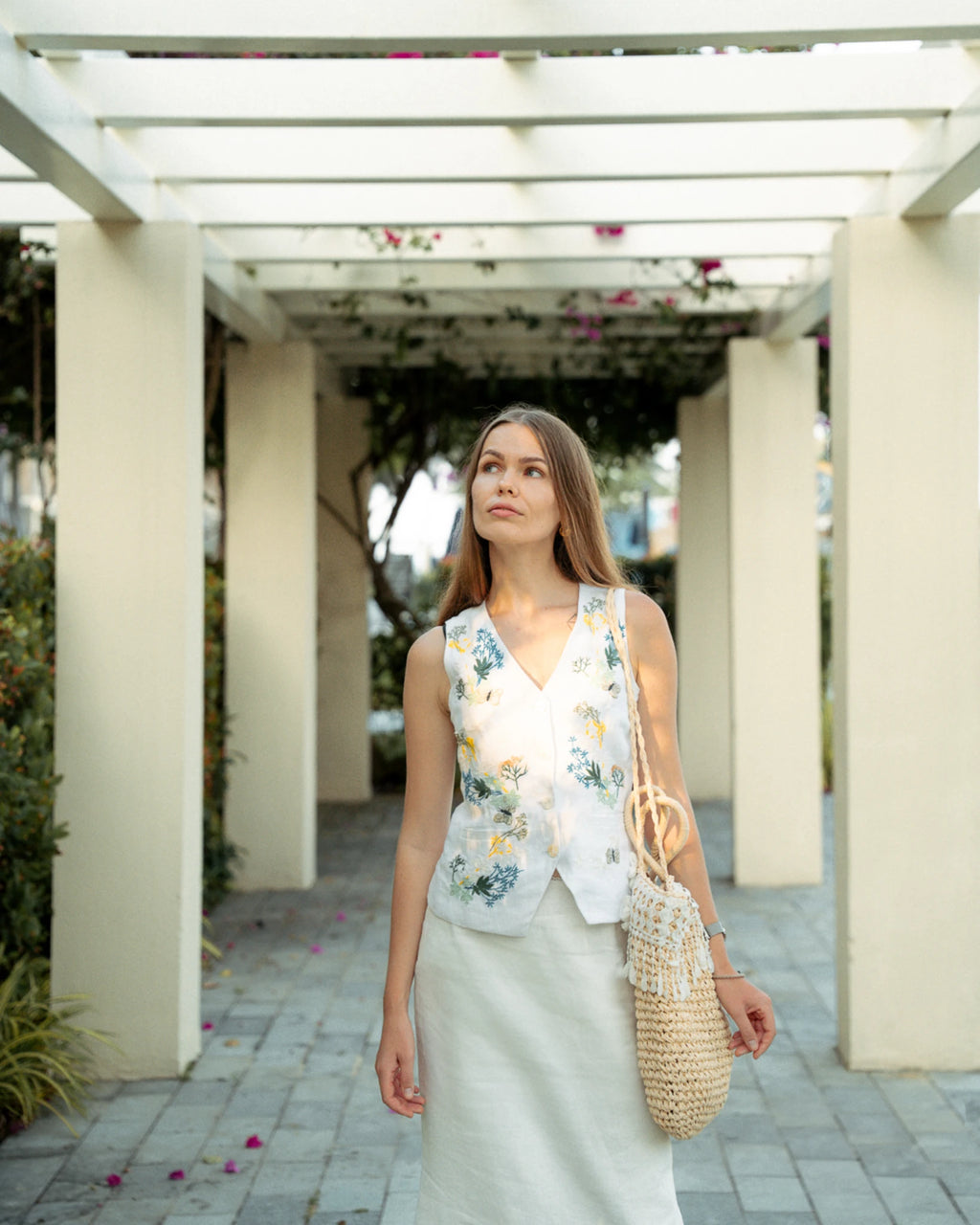 Hand-Embroidered Linen Vest