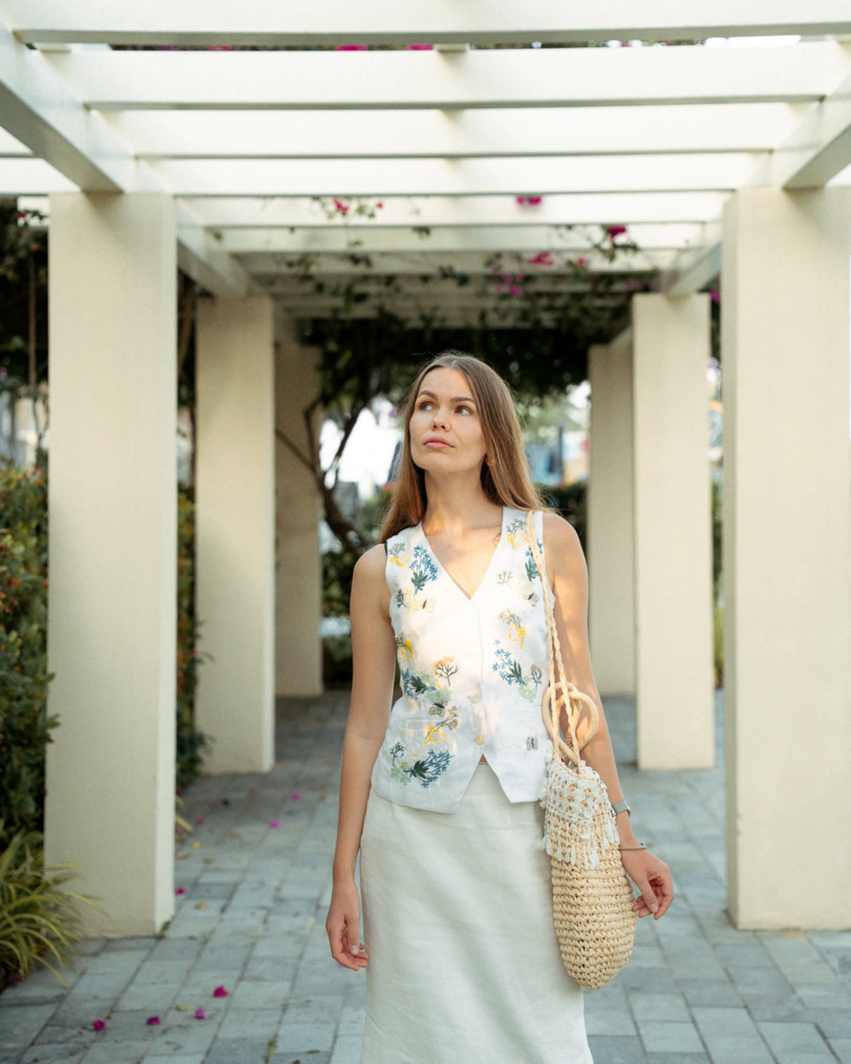 Hand-Embroidered Linen Vest