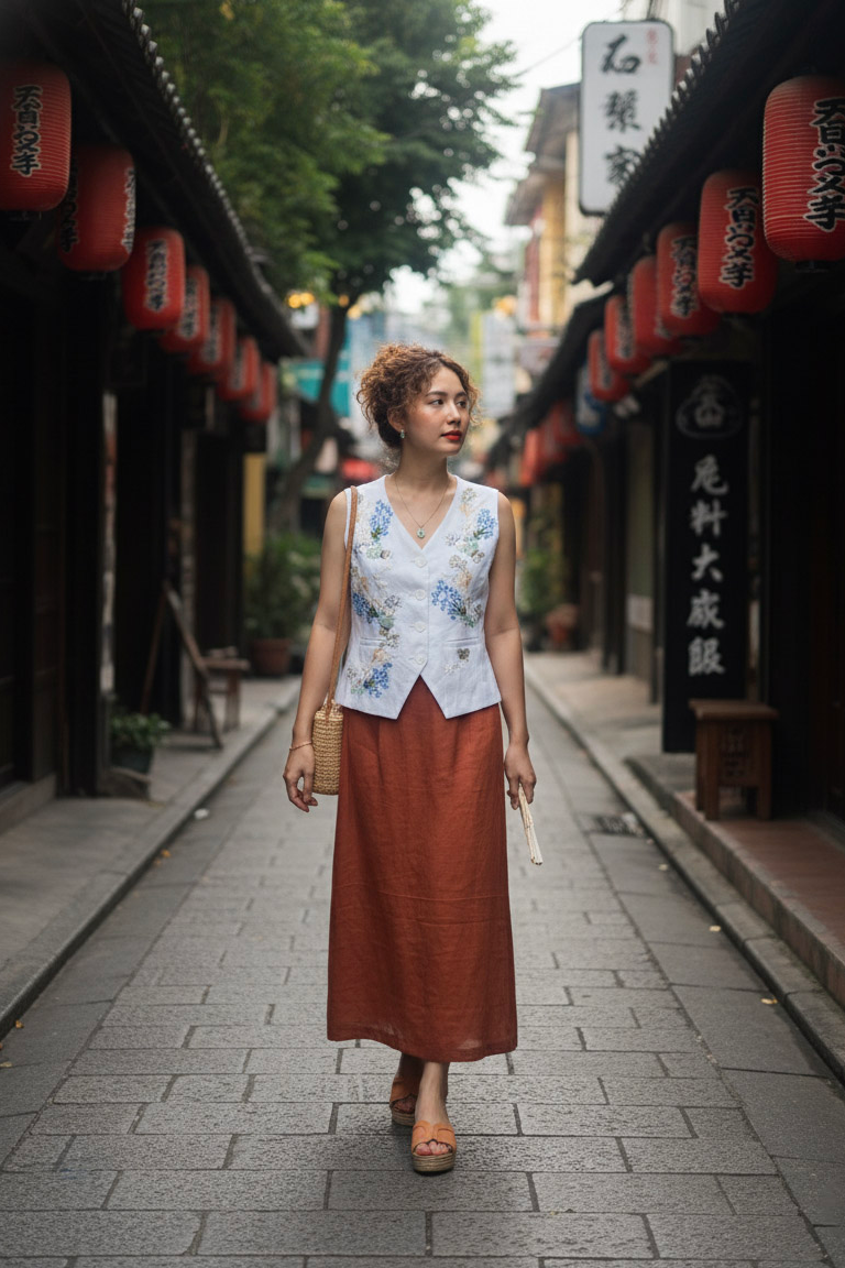 Áo vest linen thêu tay Mơ thời trang Hity