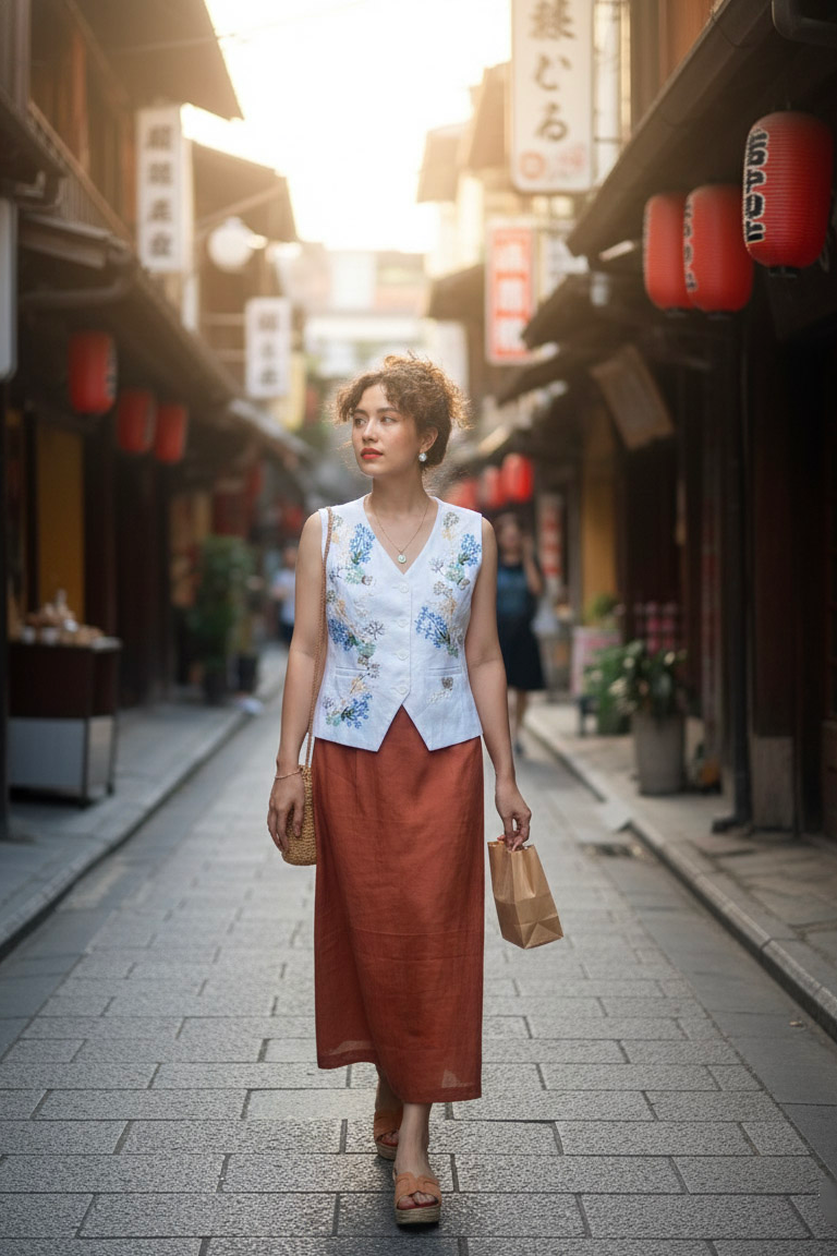 Áo vest linen thêu tay Mơ thời trang Hity